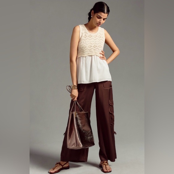 Anthropologie Tops - Anthro Ivory Crochet Sweater Tank Layered Boho Knit Blouse S